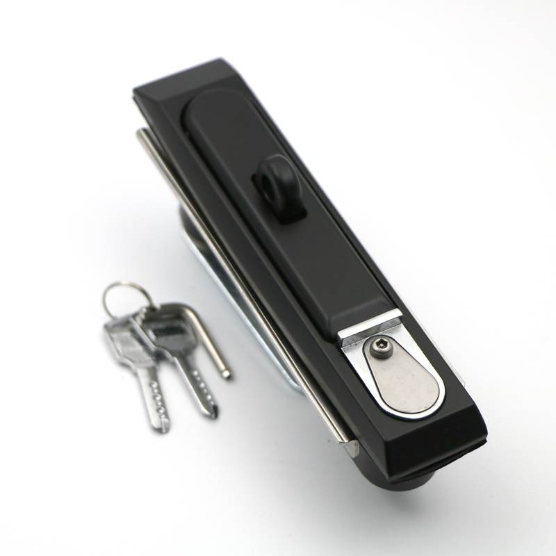 Swing handle lock — zinc alloy, black powder-coated, with key cylinder, for electrical and server cabinets